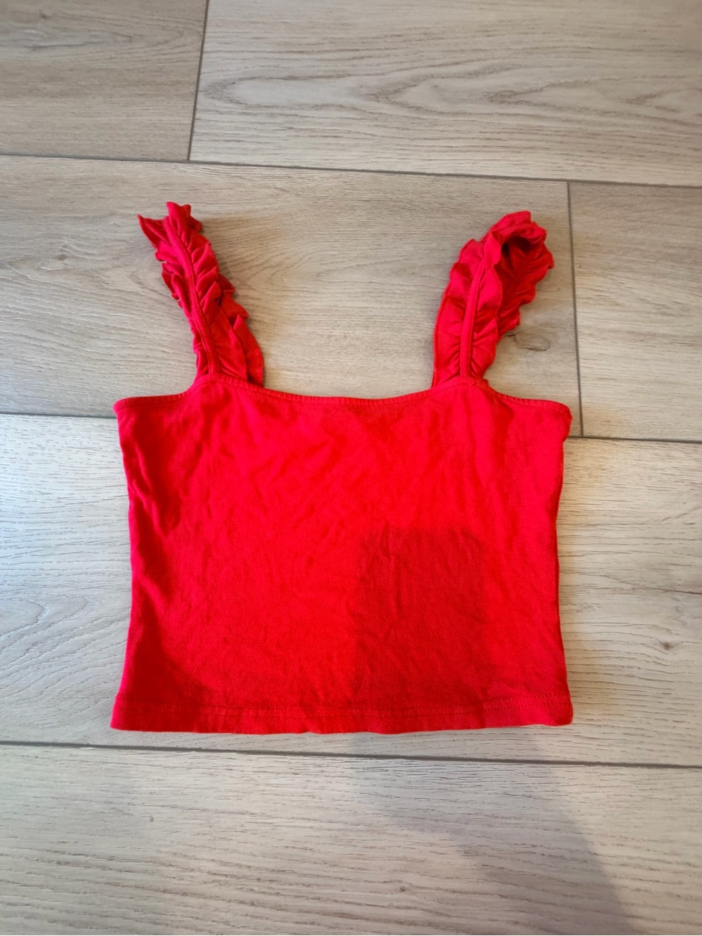 Red Ruffle Strap Crop Tank Top